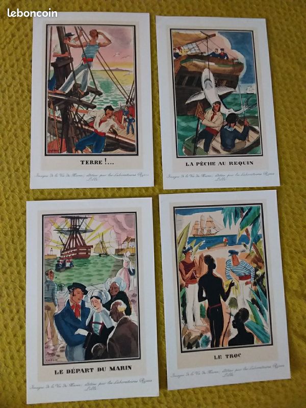 4 ANCIENS BUVARDS PUBLICITAIRES DES LABORATOIRES RISSA " IMAGE DE LA VIE DU MARIN" daté vers 1934 1935 (image 1)