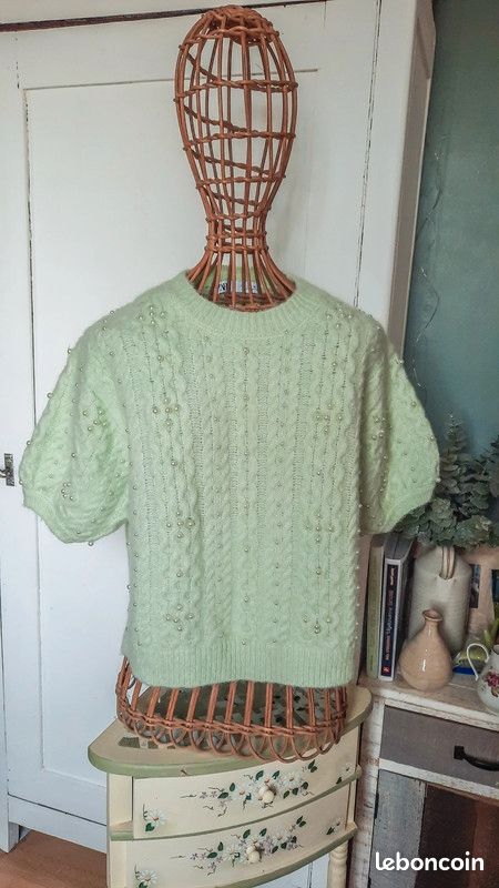 Pull vert clair en maille avec perles Zara Vêtements