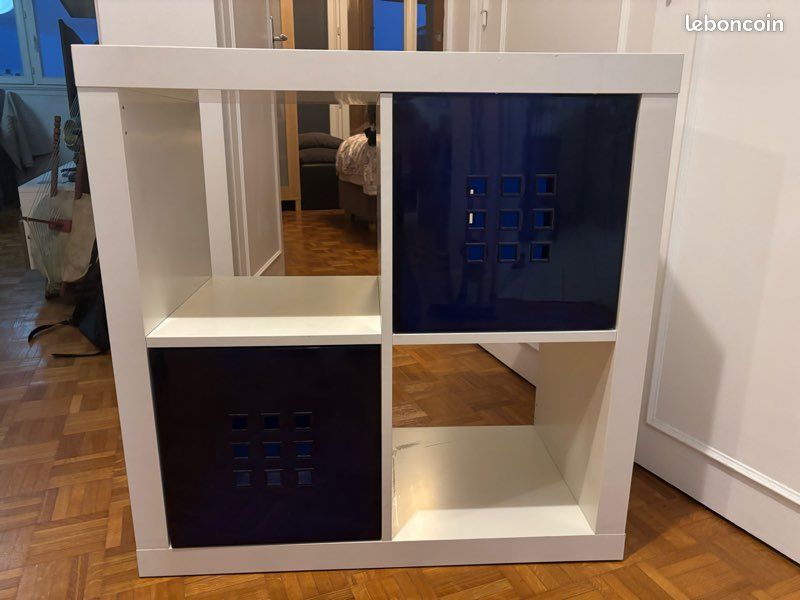 Étagère Ikéa style Kallax / Expedit (2x2) + 2 bacs tiroirs bleus (image 1)