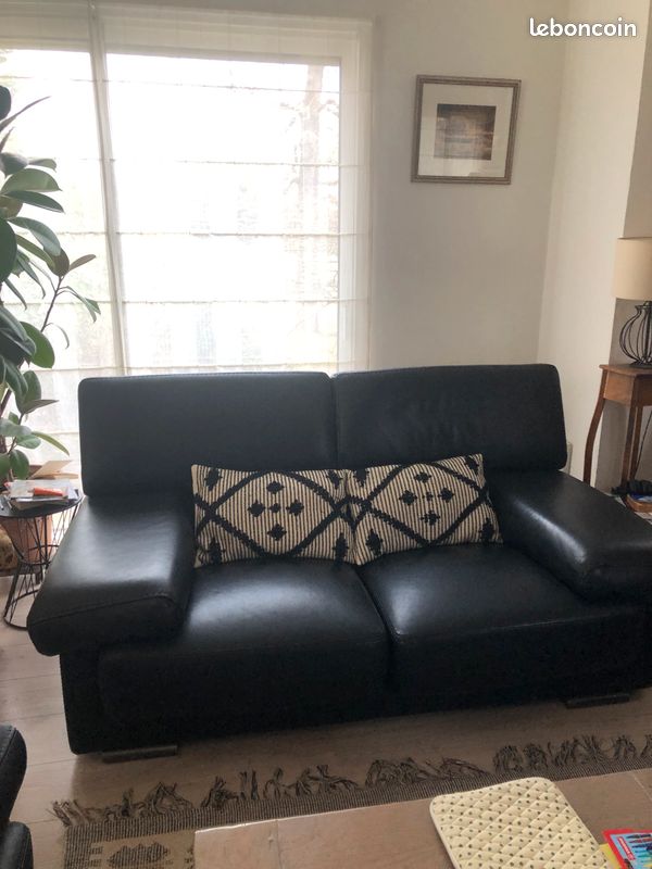 Canapé En Cuir Noir Roche Bobois – 2,40m – 4 Places – Occasion