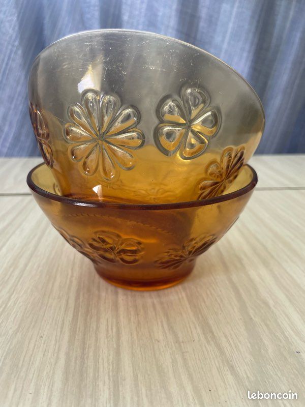 Set de 6 bols à dessert en verre vintage de la marque française Vereco