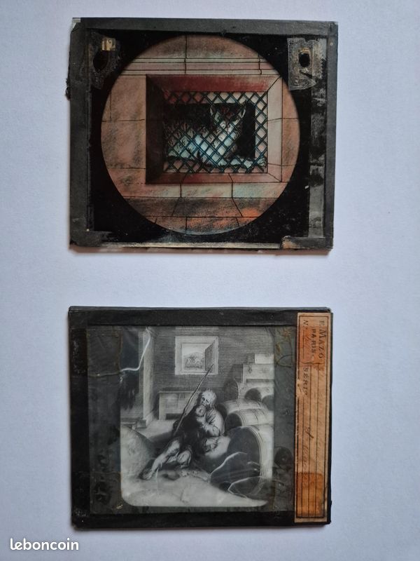 ANCIEN LOT DE 10 plaques en verre pour lanterne magique,19eme EUR 10,50 - FR