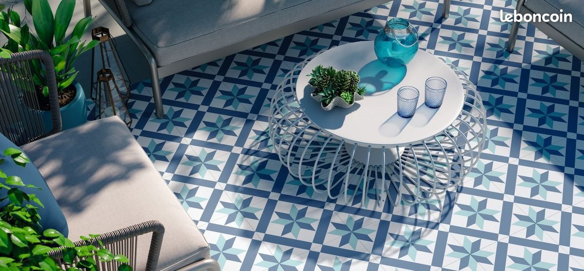 Carrelage effet carreaux de ciment bleu (image 1)