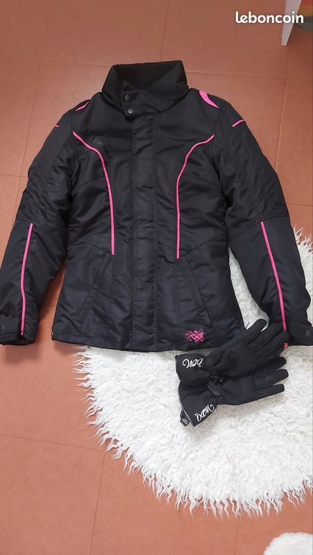 Blouson de moto ixon noir avec protection et gants (image 1)