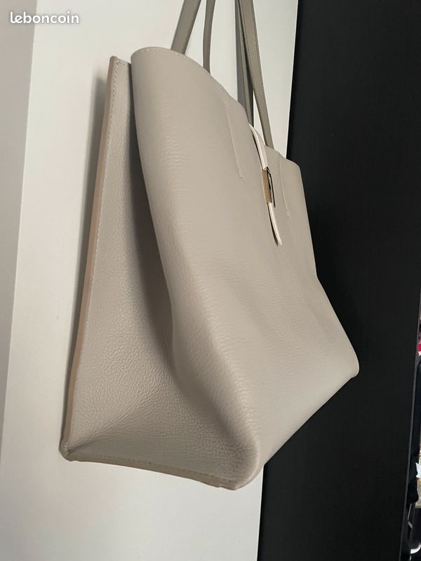 Sac Cabas Furla En Cuir Blanc Cassé Et Noir – Occasion Très Bon état, Dimensions Spacieuses