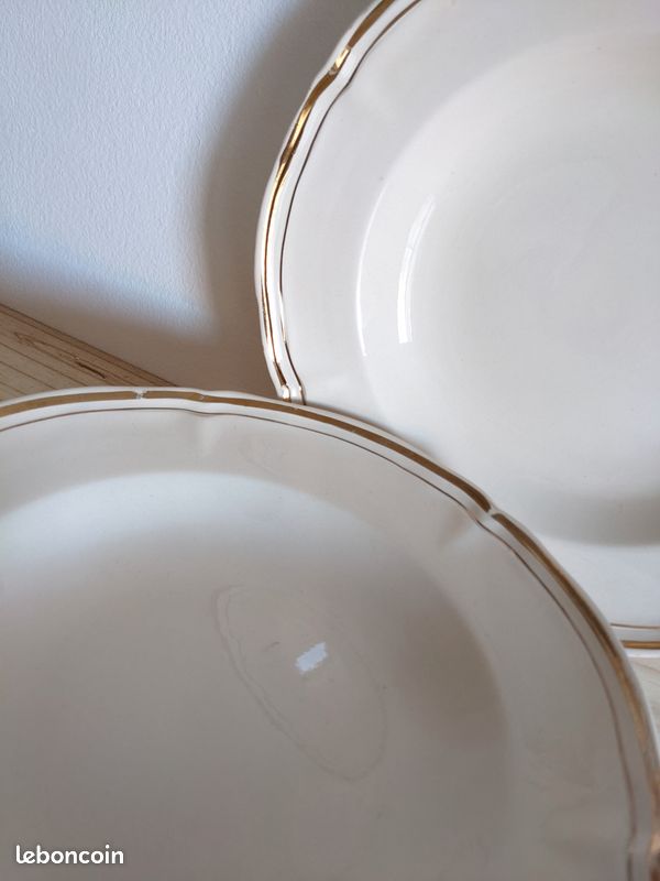 Lot de 4 assiettes creuses vintage écrues et dorées MBFA Pornic (image 5)