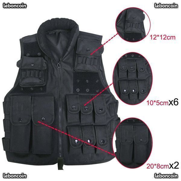 Gilet Reporter | Multi-poches | Couleur noire | Vente à l'unité