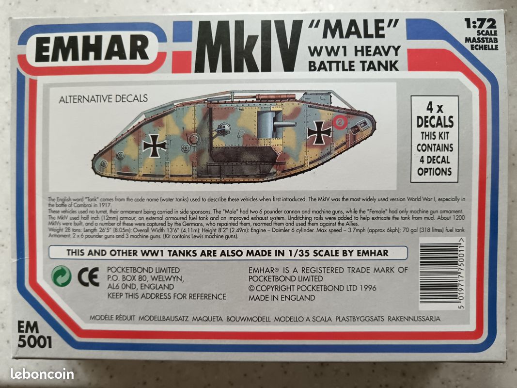 Mk IV "Male" - WWI Heavy Battle Tank - EMHAR 1/72