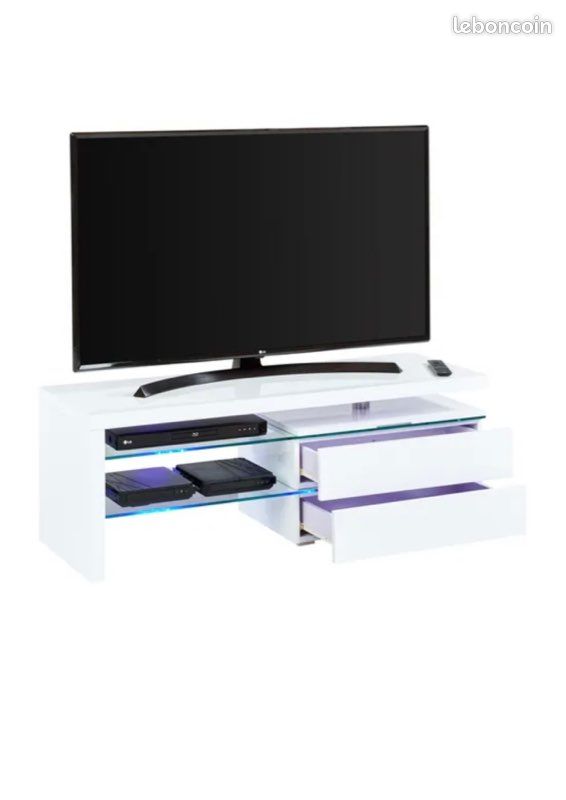 Meuble Tv blanc laqué avec led bleu (image 2)