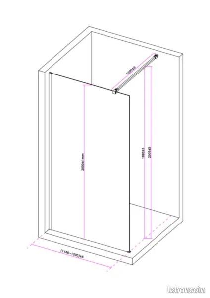 Paroi de Douche Droite 120cm ALTERNA Concerto Walk Profilés Noir Mat - 7603021 - NEUVE (image 3)