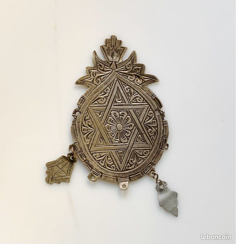 Très ancien pendentif talisman de protection sceau de Salomon en argent vintage (image 3)