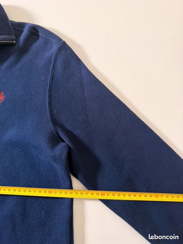Pull Ralph Lauren half zip 1/4 zip col camionneur | bleu marine logo brodé rouge | taille M (image 11)