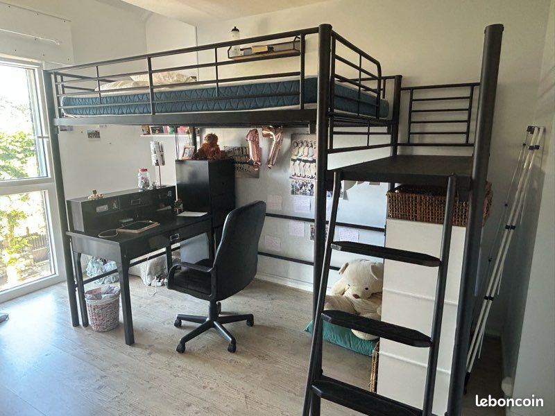 Lit double mezzanine en métal noir 140*200 cm (image 1)