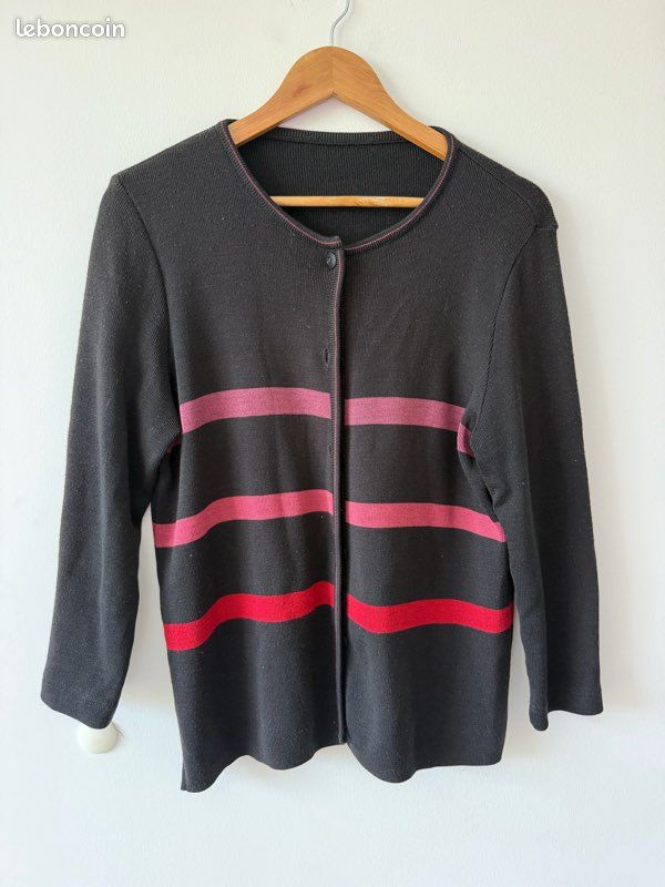 Gilet noir à rayures rose et rouge – taille XL (image 1)