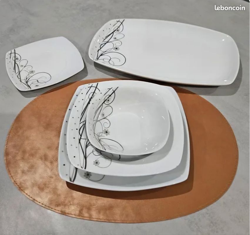 Service vaisselle porcelaine blanche et grise (image 7)