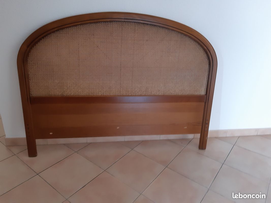 Tete de lit merisier et cannage pour lit d une largeur de 140 (image 1)