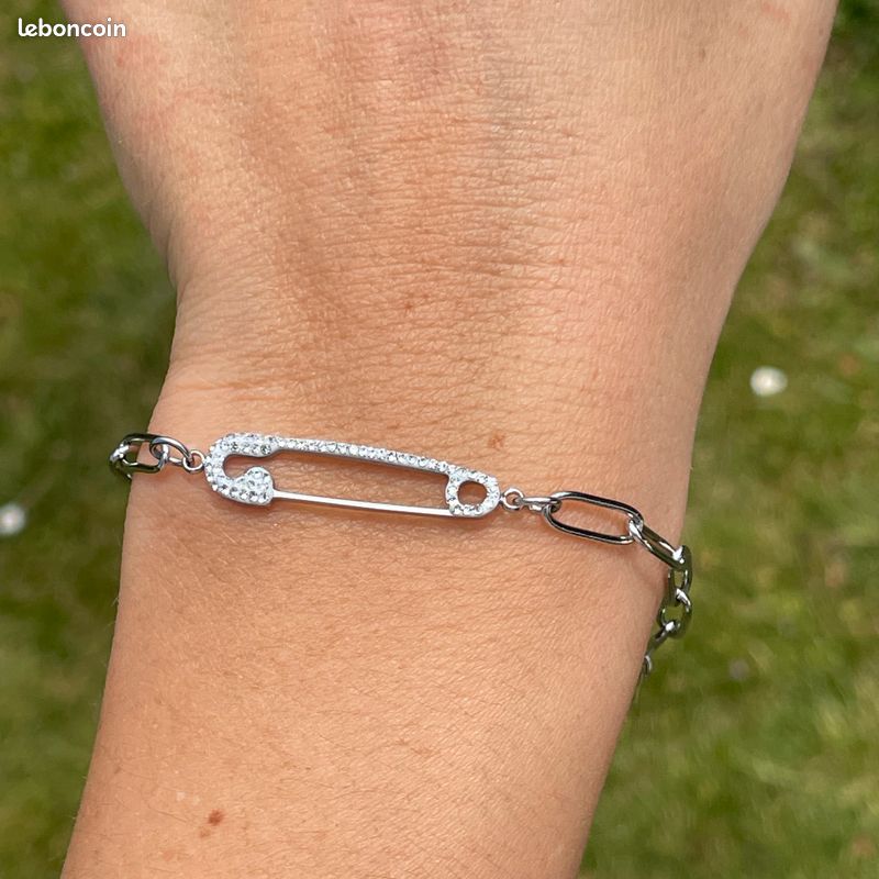Bracelet neuf trombone strass en acier inoxydable hypoallergénique (image 1)