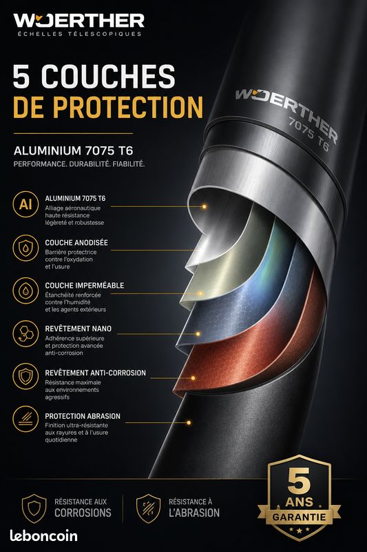 Echelle Télescopique Professionnelle 4,40 m GRAFITEK - Ultra Robuste - Promo 159 Euros au lieu de 319 Euros (image 3)