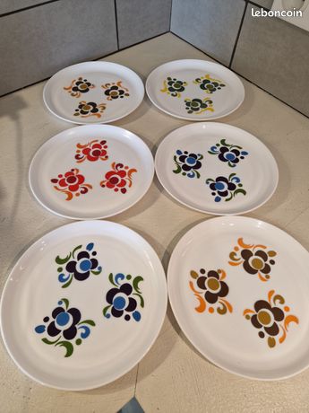 6 Assiettes à Dessert Parlantes, Octogonales Années 50/60, Voitures De Collection Et Personnages Imgx500 2048