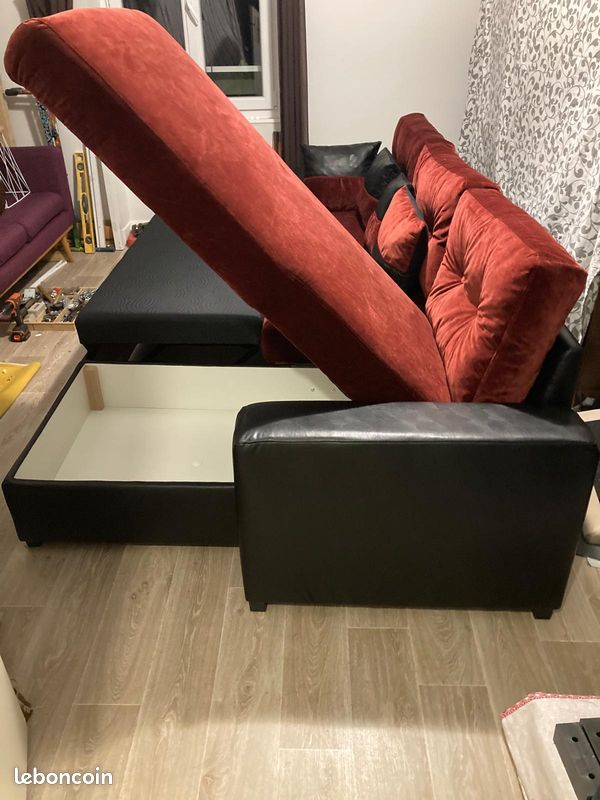 Canapé d’angle, convertible, réversible, grand coffre de rangement, tissu velours (image 4)
