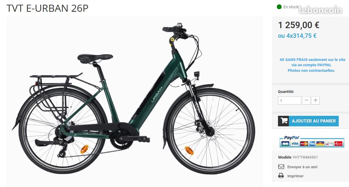 Vélo assistance électrique neuf TVT E-URBAN 26P (image 3)