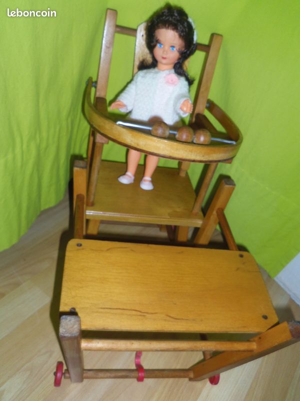 Chaise Haute Vintage En Bois Pour Poupée - Années 1970