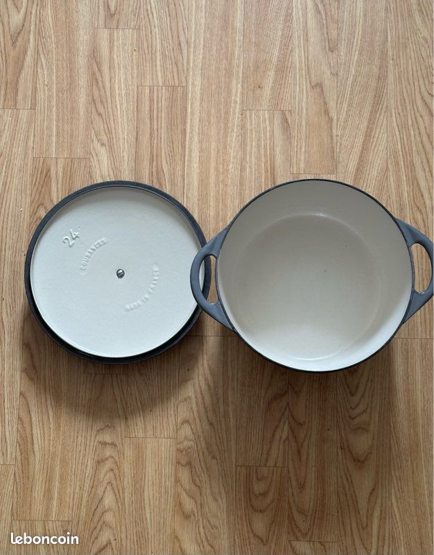 Cocotte en fonte émaillée Cousances (Le Creuset) vintage ronde 24 cm – Gris anthracite (image 2)