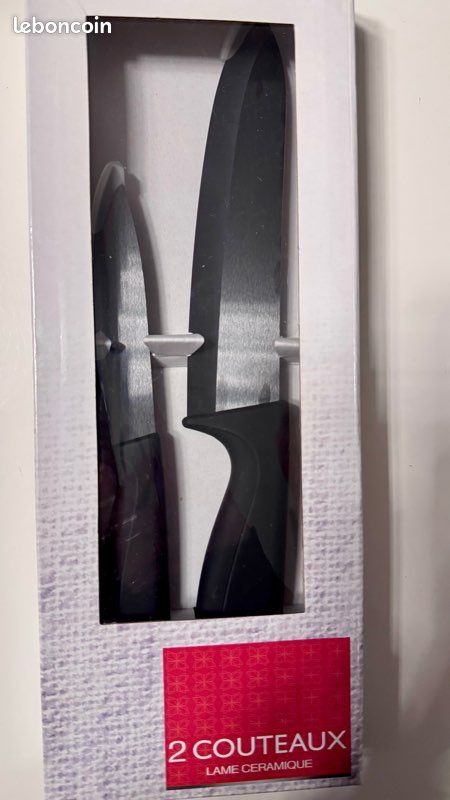 EUROXANTY Lot De 2 Couteaux Avec Lame En Céramique, Céramique De Zircone, Lame Extra Tranchante, Résistant à L'abrasion, Manche Ergonomique, Coupe Précise, 20 Cm Noir 27 Cm