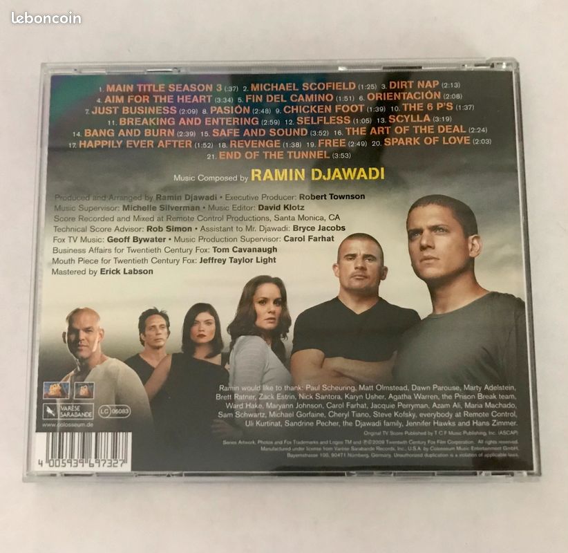CD de la bande originale de la série Prison Break, saisons 3 et 4, par Ramin Djawadi, label Varèse Sarabande (image 2)