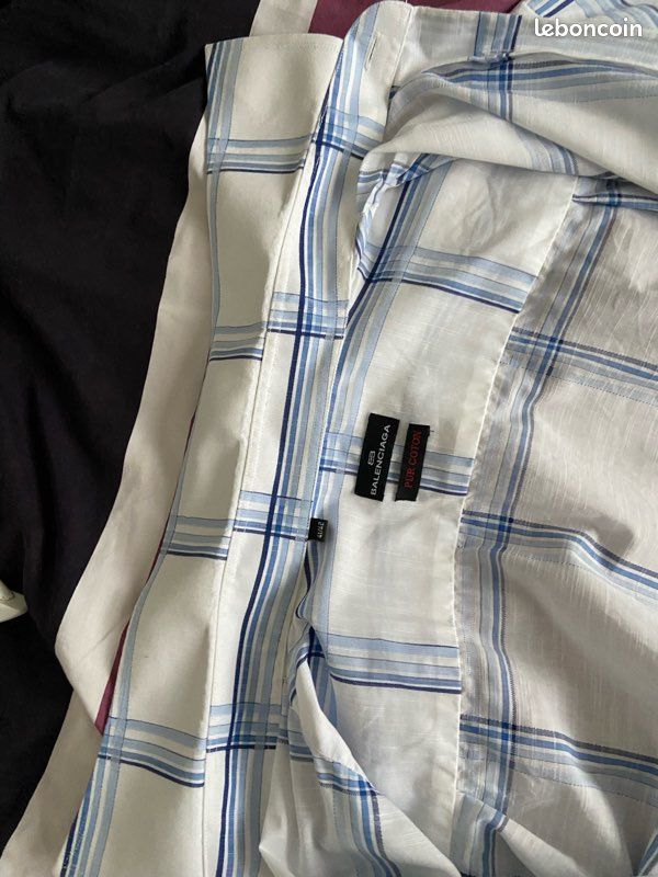 Balenciaga Vintage chemise homme coton blanche rayée bleu manches longues xl carreaux (image 8)