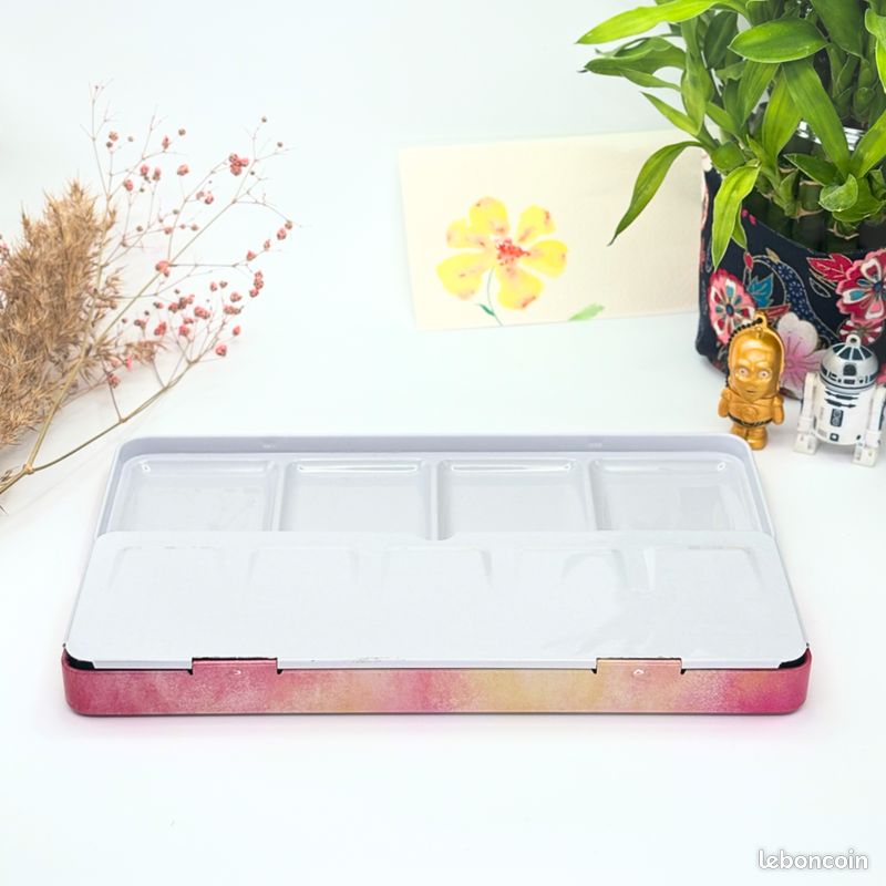 Set De 6 Aquarelles Pailletées Métallisées – Demi-godets Artisanaux – Boîte Métal – Couleurs Brillantes – Création Artistique