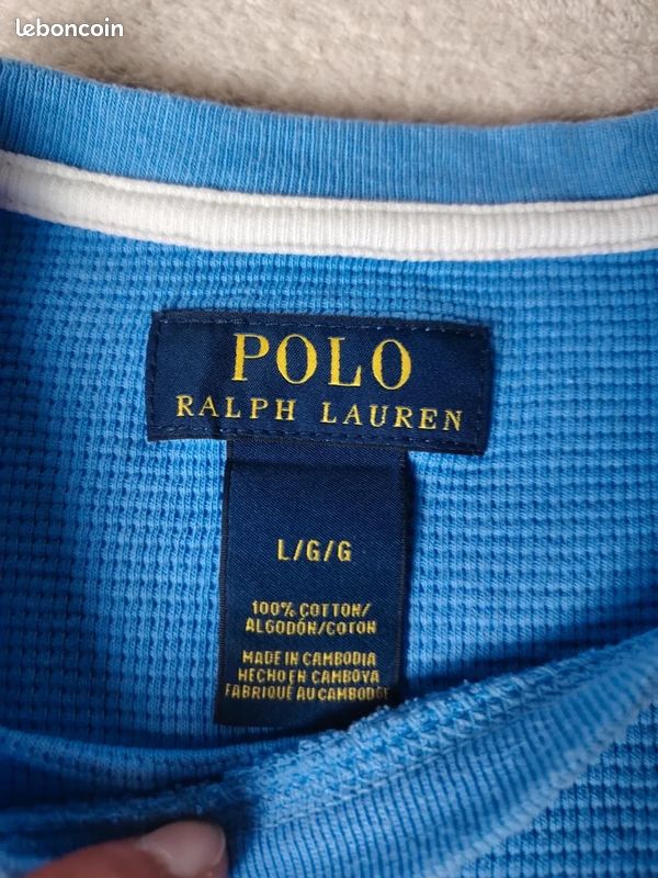 Pull col rond nid d'abeille Ralph Lauren / taille L / couleur bleu / (image 6)