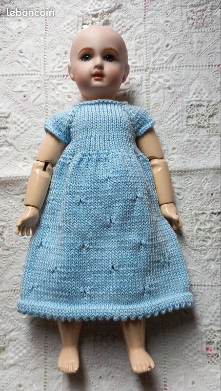 Robe Pour Poupée Bleuette 29 Cm En Coton - Tenue Vintage D'occasion