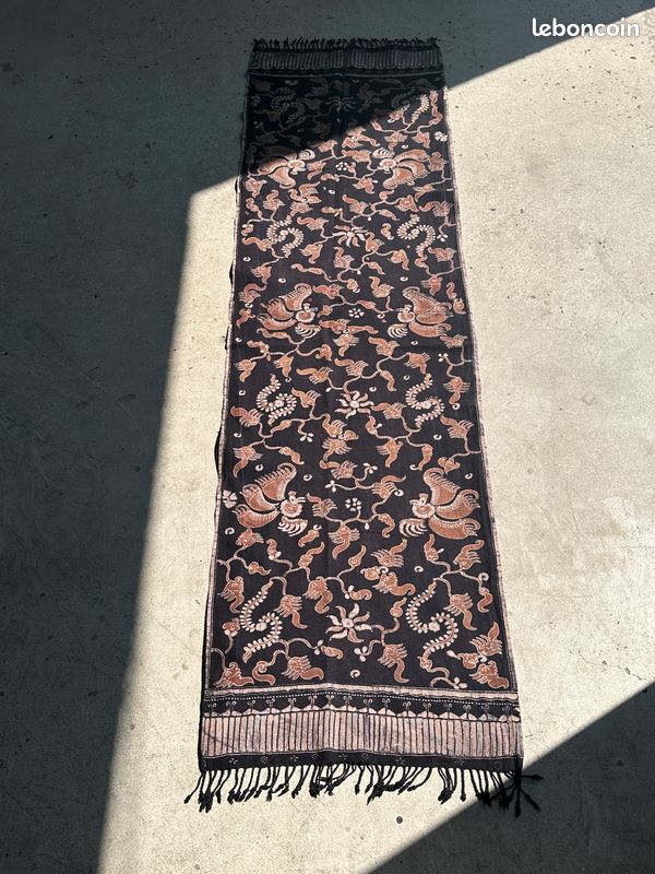 Batik imprimé noir et marron, tissu cérémoniel indonésien 185x50 (image 11)