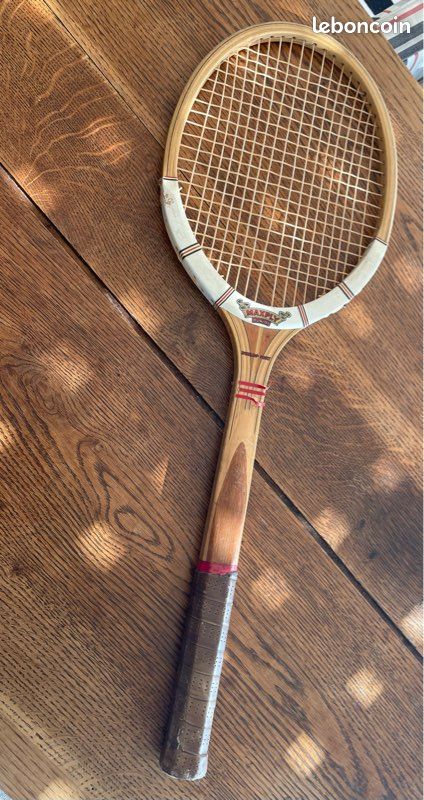 Raquette de tennis vintage Dunlop Fort Maxply en bois, poignées originales en peau de vache véritable, décoration murale sport souvenirs sportifs fabriqué en Angleterre - France