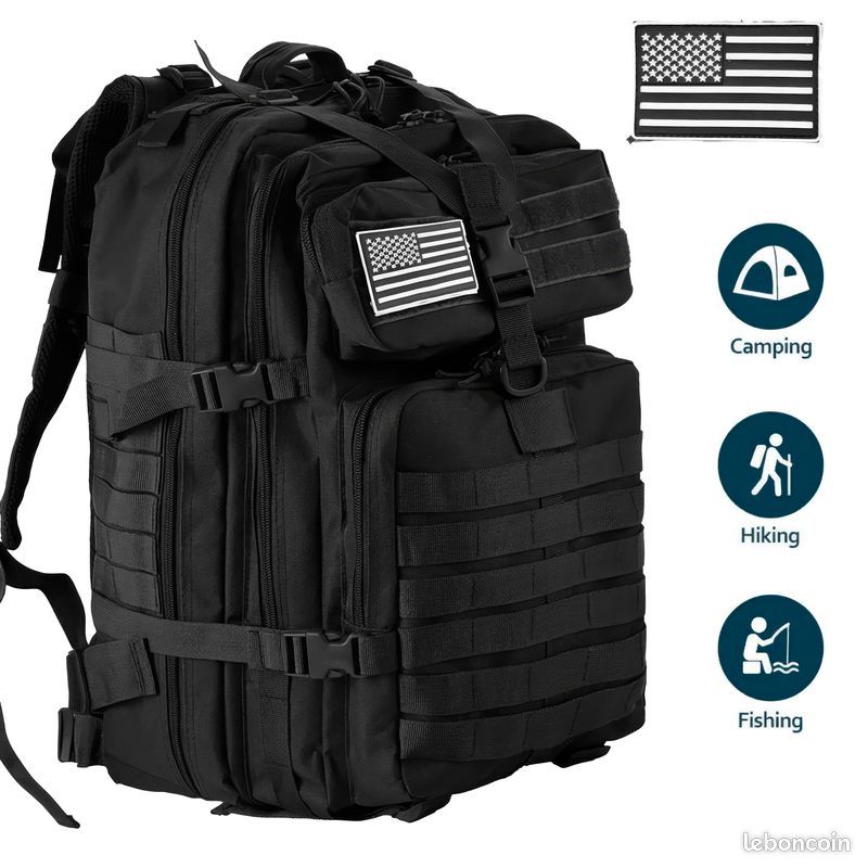 Sac à Dos Tactique SINAIRSOFT 20L – Noir – Molle, Pour Pêche, Randonnée, Camping