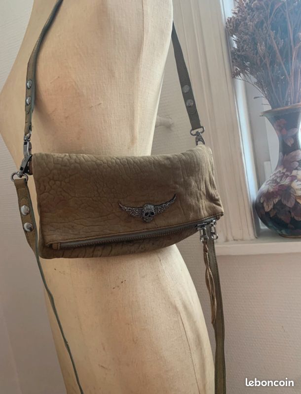 Sac zadig et Voltaire en cuir d'agneau kaki texturé Accessoires