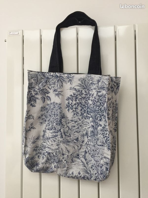 Sac cabas tote bag femme en coton type toile de jouy et jean neuf