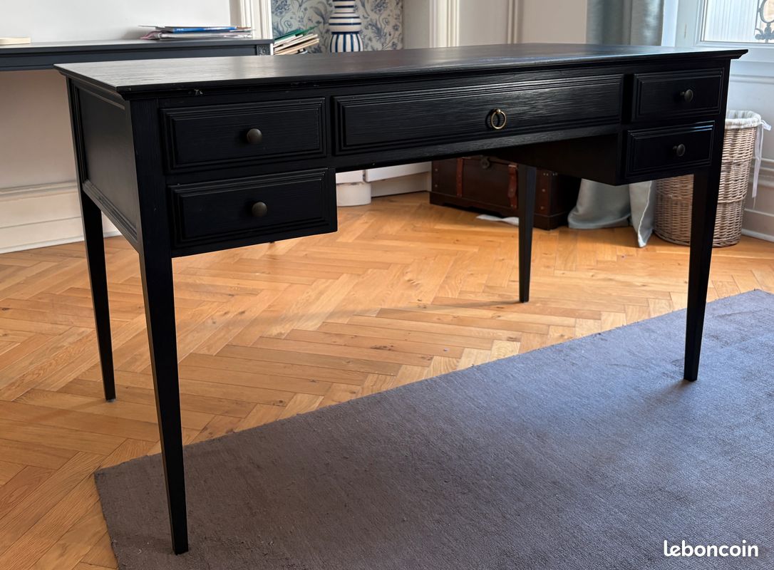 Bureau en bois noir 5 tiroirs - Cambronne (image 1)