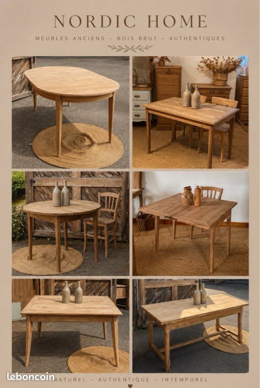 Meubles anciens rénovés en bois brut esprit campagne chic : armoire buffet vaisselier chevet table meuble tv banc tabourets bibliothèque… (image 3)