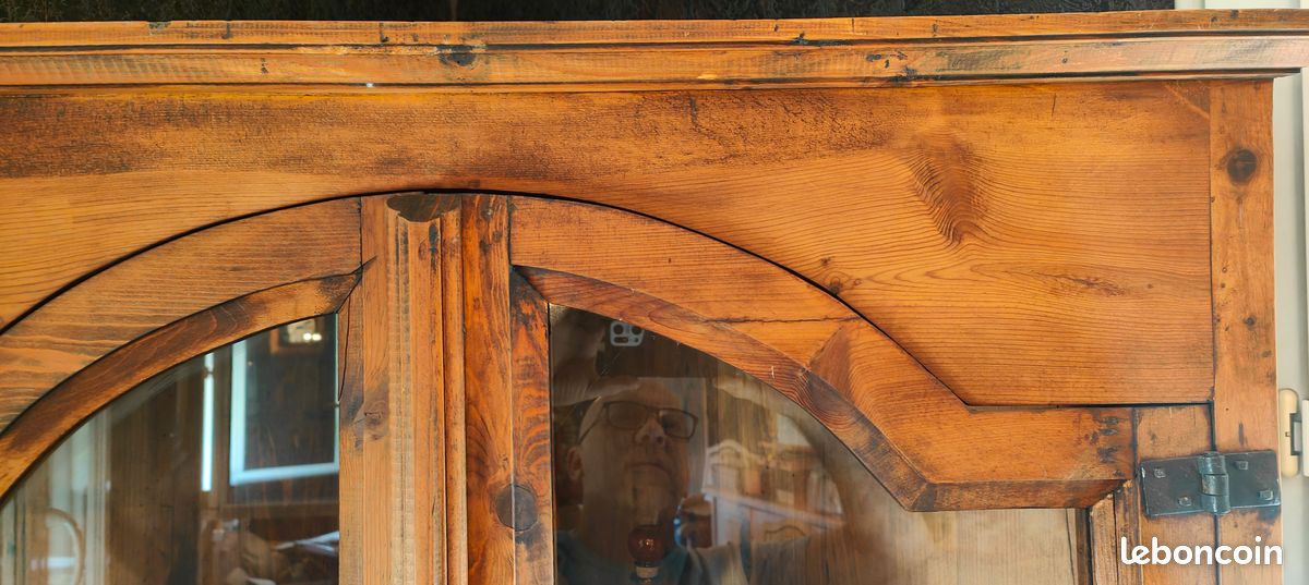 Très Rare et très ancien meuble d'angle, armoire, vitrine, bibliothèque bois massif, étagère, vaisselier, très belle qualité, avant 1900 (image 7)