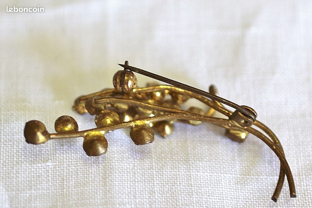 Broche Ancienne En Métal Doré Style Art Déco - Pièce Vintage Occasion