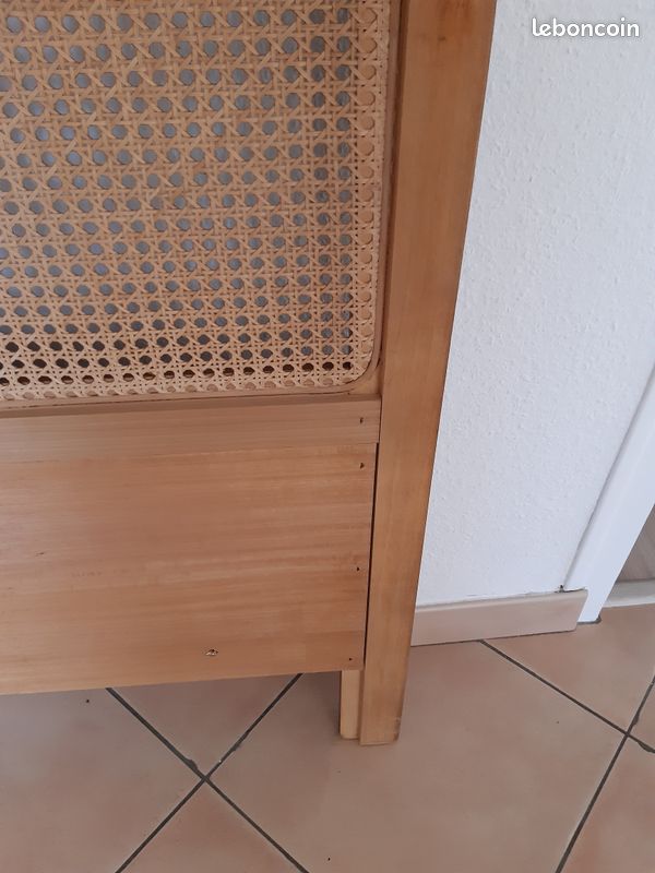 Tete de lit merisier et cannage pour lit d une largeur de 140 (image 4)