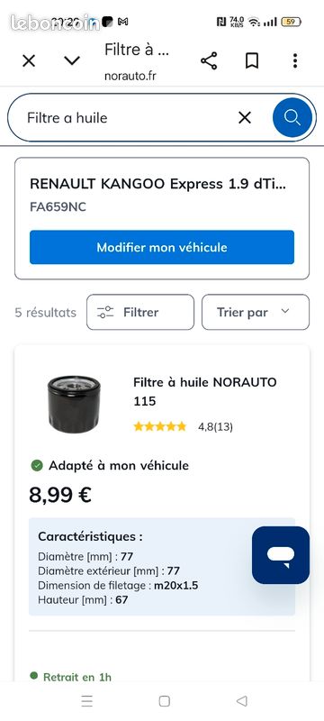 Filtre à huile Kangoo 1,9 D (image 3)