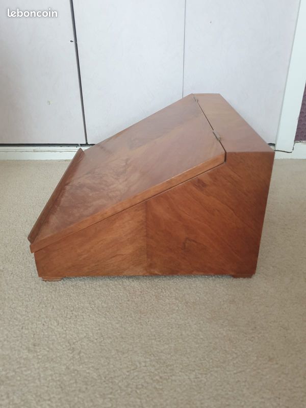 Lutrin-coffre de bureau ancien en bois plaqué — marqueterie en épi (image 3)