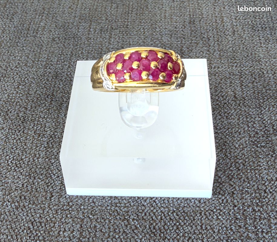 Bague en or jaune 18 carats - spinelles et diamants - taille 54 (image 4)