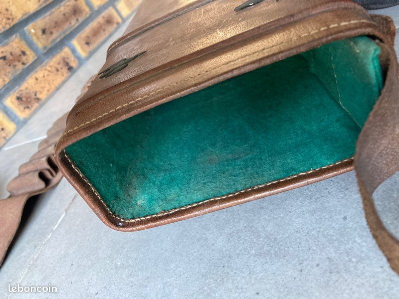 Ancien étui Porte-fusil En Cuir Croco Marron - Vintage - Décoratif Ou Collection