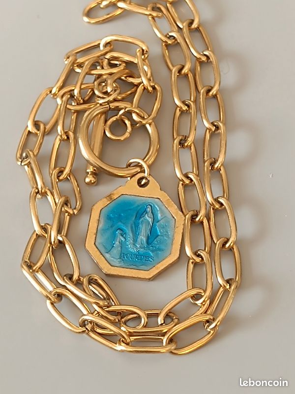 Collier Ras Du Cou Vintage Années 60 - Métal Doré Et Turquoise - Occasion
