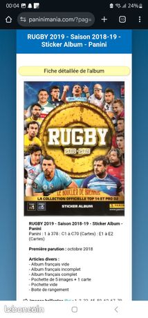 Panini Rugby 2016-2017 Top 14 / Pro D2 Stickers - Starter Pack