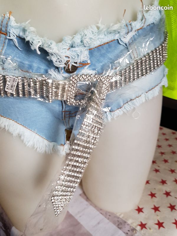 Mini short jean extensible ete 2021 super sympa sexy frange (image 3)